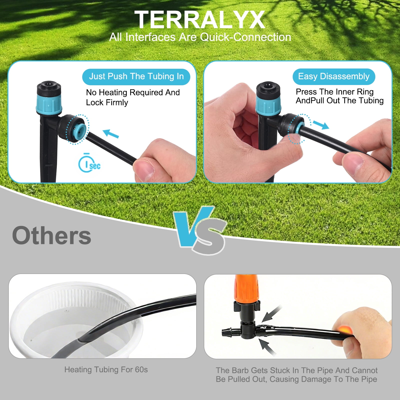 TERRALYX 230ft Drip Irrigation System with Quick-Connect,33ft 1/2" Mainline 197ft 1/4" Tubing Drip Irrigation Kit and 3 Nozzle Types Irrigation System for Garden,Flower Bed,Raised Bed,Greenhouse