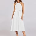 thumbnail image 2 of Women’s Halter Neck A-Line Midi Dress Sleeveless Tie Waist Casual Summer Vacation Dress, 2 of 7