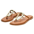 thumbnail image 5 of FSJ Women Comfort Open Toe Flat Sandals Slip on Flip-flops Without Heel Metal Buckle Lightweight Chic Outdoor Slippers Brown Size 6, 5 of 6