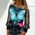 thumbnail image 2 of Mujeres moda manga larga camisas casuales fuera del hombro pulóver blusas Pompotops FGAJ18433, 2 of 5