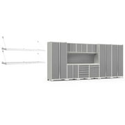 NewAge Products Pro Series Platinum 12 Piece Cabinet Set, Heavy Duty 18-Gauge Steel Garage Storage System, Slatwall / Wall Mounted Shelf Included