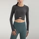 thumbnail image 3 of Gibobby Conjunto de pantalones de yoga Trajes de entrenamiento para mujeres Top corto acanalado Ejercicio de entrenamiento sin costuras Top corto de manga lar(Gris oscuro,CH), 3 of 5
