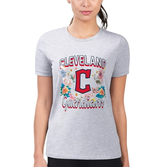 Women's G-III 4Her by Carl Banks Heather Gray Cleveland Guardians Super-Slim Fit Lightweight Flowers Graphic T-Shirt