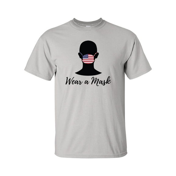 Unisex Patriotic Wear A Mask American Flag Face Mask Short Sleeve T-Shirt-Ice Grey-small