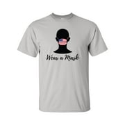 Unisex Patriotic Wear A Mask American Flag Face Mask Short Sleeve T-Shirt-Ice Grey-xl