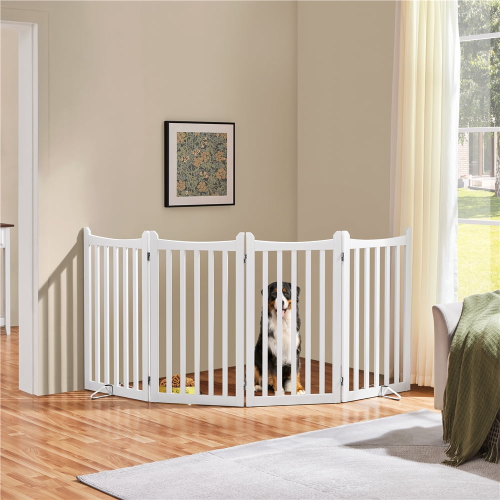 Yaheetech 36"H 4-Panel Wooden Foldable Pet Fence with Two Support Feet, White