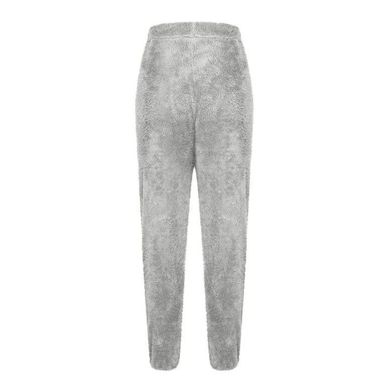 JWZUY Women Warm Fleece Drawstring Pajama Pants Jogger Plush Fuzzy  Sweatpants Gray XXXXL
