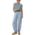 thumbnail image 1 of Lucakuins - Conjunto de pantalones para mujer, camiseta de manga corta con cuello redondo y pantalones largos, atuendo de verano Lucakuins  moda, 1 of 9