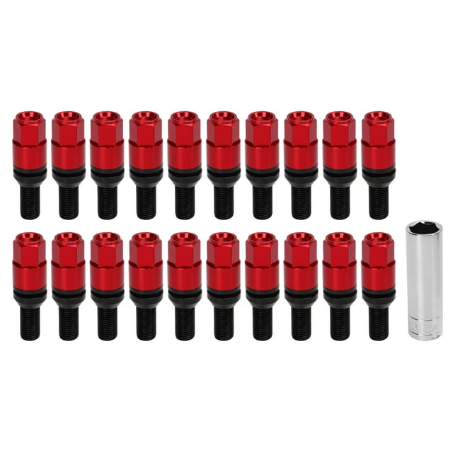 20 piezas M14x1.5 pernos de rueda de asiento cónico tuercas perno cónico accesorios universales para coche rojo