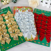 12 PCS Small Bow Pendants Christmas Tree Ornament Decoration (Gold, Silver,Red)