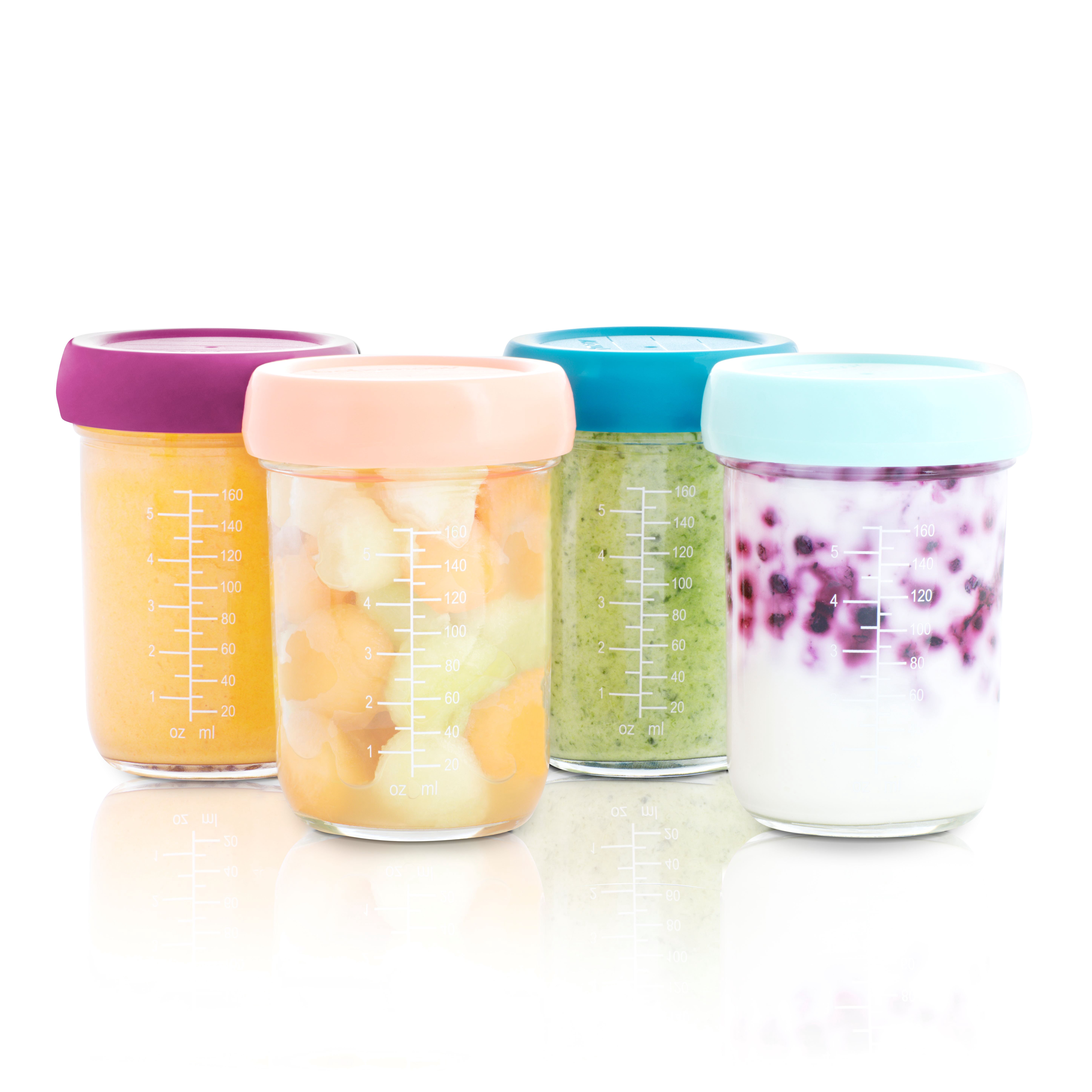 Babymoov  BPA Free glass food storage containers, Leakproof Lids, Microwave, Freezer & Dishwasher Safe, 4 x 8oz