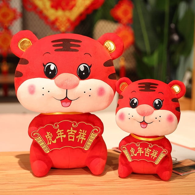 Red Tiger Stuffed Toy Festive Collectable Decorative Toy New Year Red Plush Tiger Toy for Decor