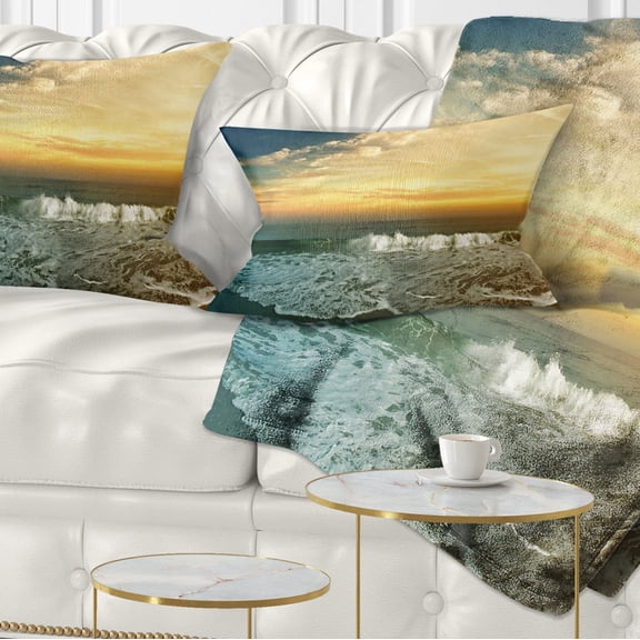 Designart Beach Panorama - Landscape Printed Throw Pillow - 12x20
