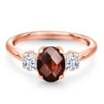 thumbnail image 3 of Gem Stone King 2.03 Ct Oval Checkerboard Red Garnet 18K Rose Gold Plated Silver Ring, 3 of 6
