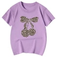 thumbnail image 4 of FINALGANG Girls Kids Casual Short Sleeve TShirts Leopard Print Cherry Bow Graphic Crewneck Loose Fit Tees For Summer Daily Wear Purple 3-4 Years, 4 of 4