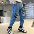 thumbnail image 2 of Rolanko Boys Baggy Jeans Elastic Straight Fit Stretch Denim Pants Loose Waist Everyday kids for 4-16, 2 of 5