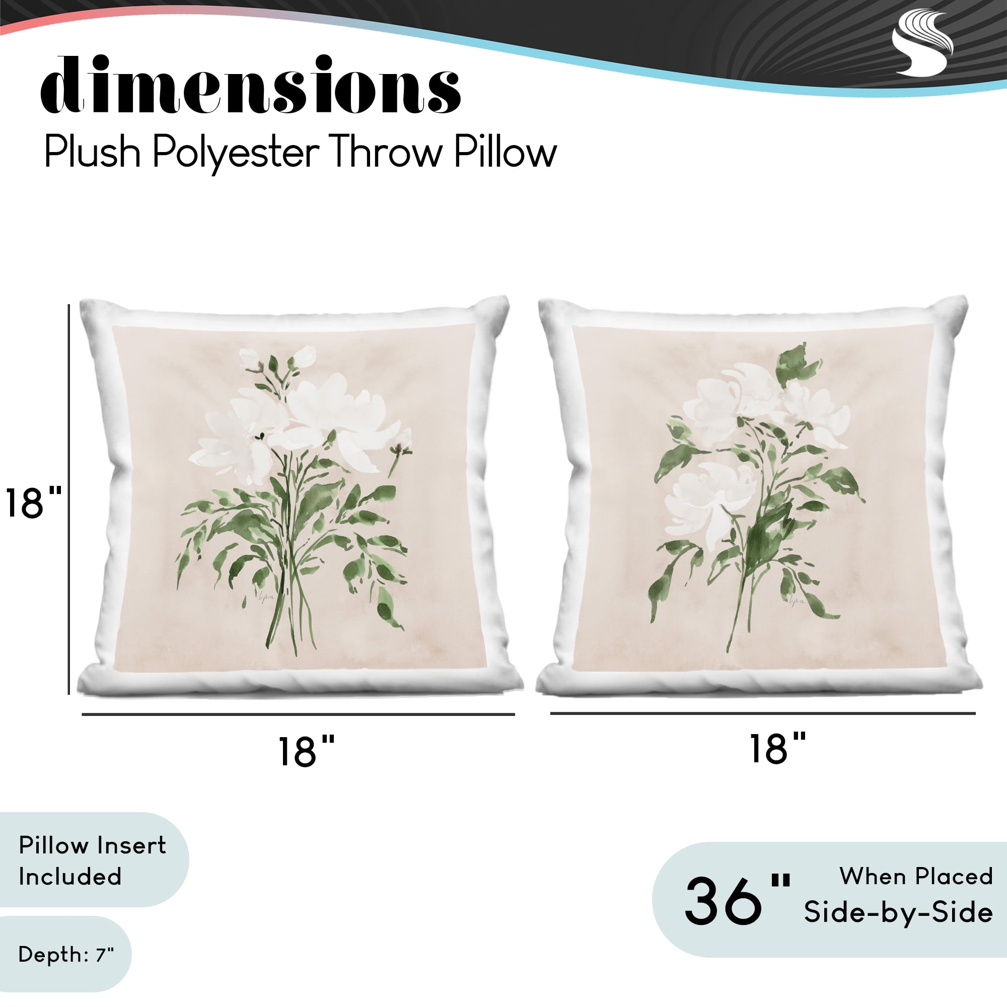 Stupell Industries White Florals on Tan 2 Piece Decorative Printed Throw Pillow Set, design by Lucille Price