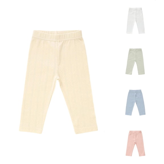 lnmuld Baby Solid Jacquard Leggings Elastic Waist Knit Infant Daily Casual Pants Light Yellow,12-18 Months