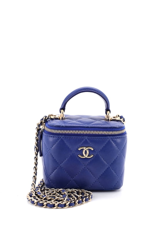 Pre-Owned Classic Top Handle Vanity Case with Chain Quilted Lambskin Mini By Rebag