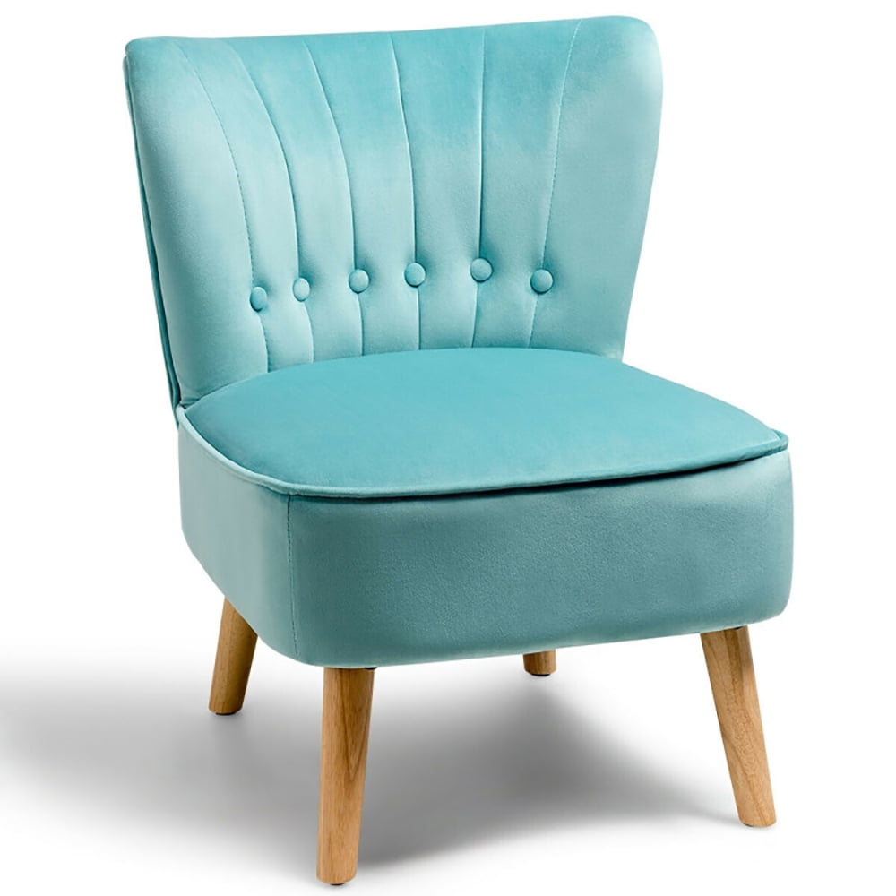Finihen Velvet Accent Chair, Armless Accent Chair Tufted Velvet Leisure Chair, Thickly Padded, Armless Wingback Club Chairs for Living Room, Bedroom, Green