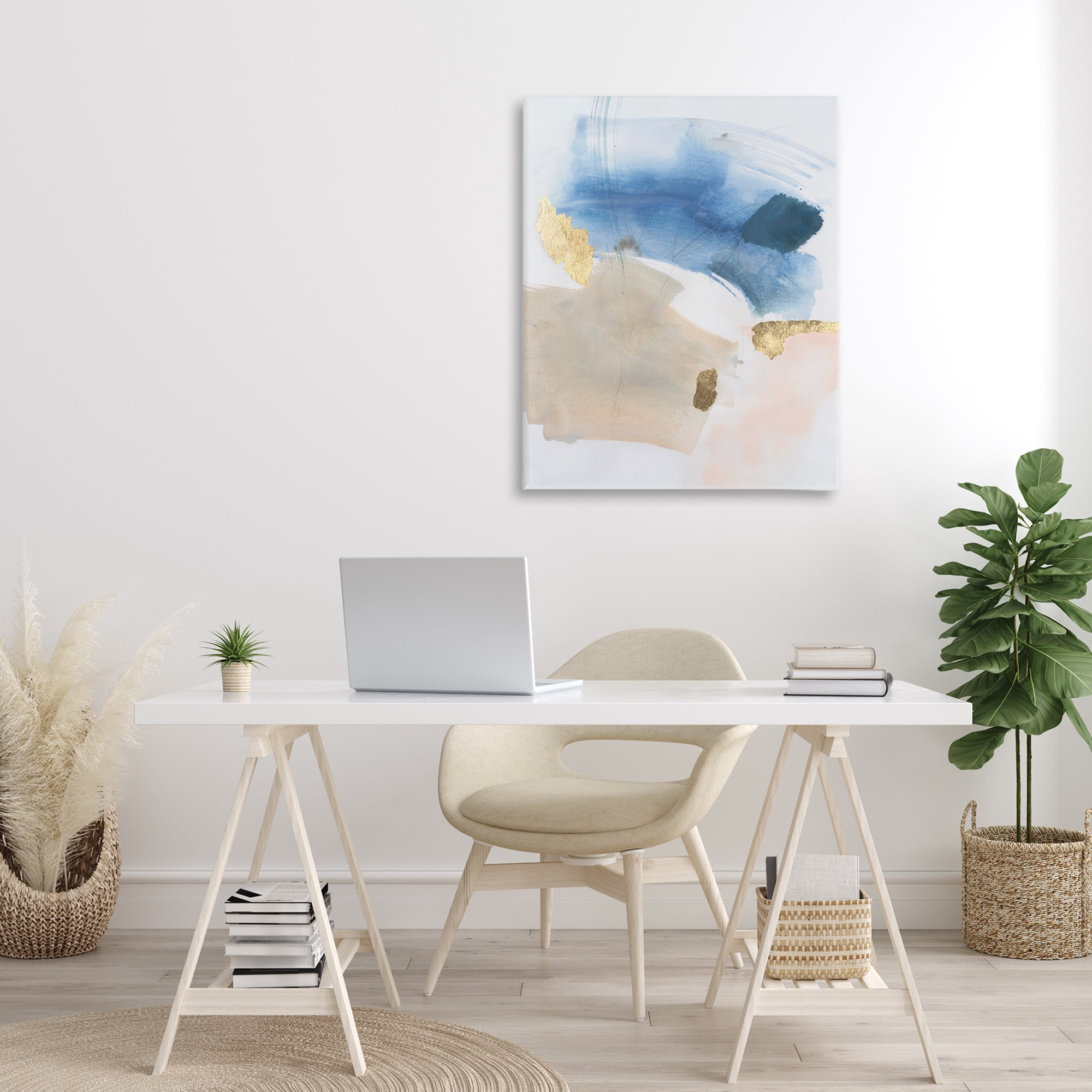 Stupell Industries Soft Ombre with Gold Accents Abstract Painting Gallery Wrapped Canvas Art Print Wall Art, 30 x 40