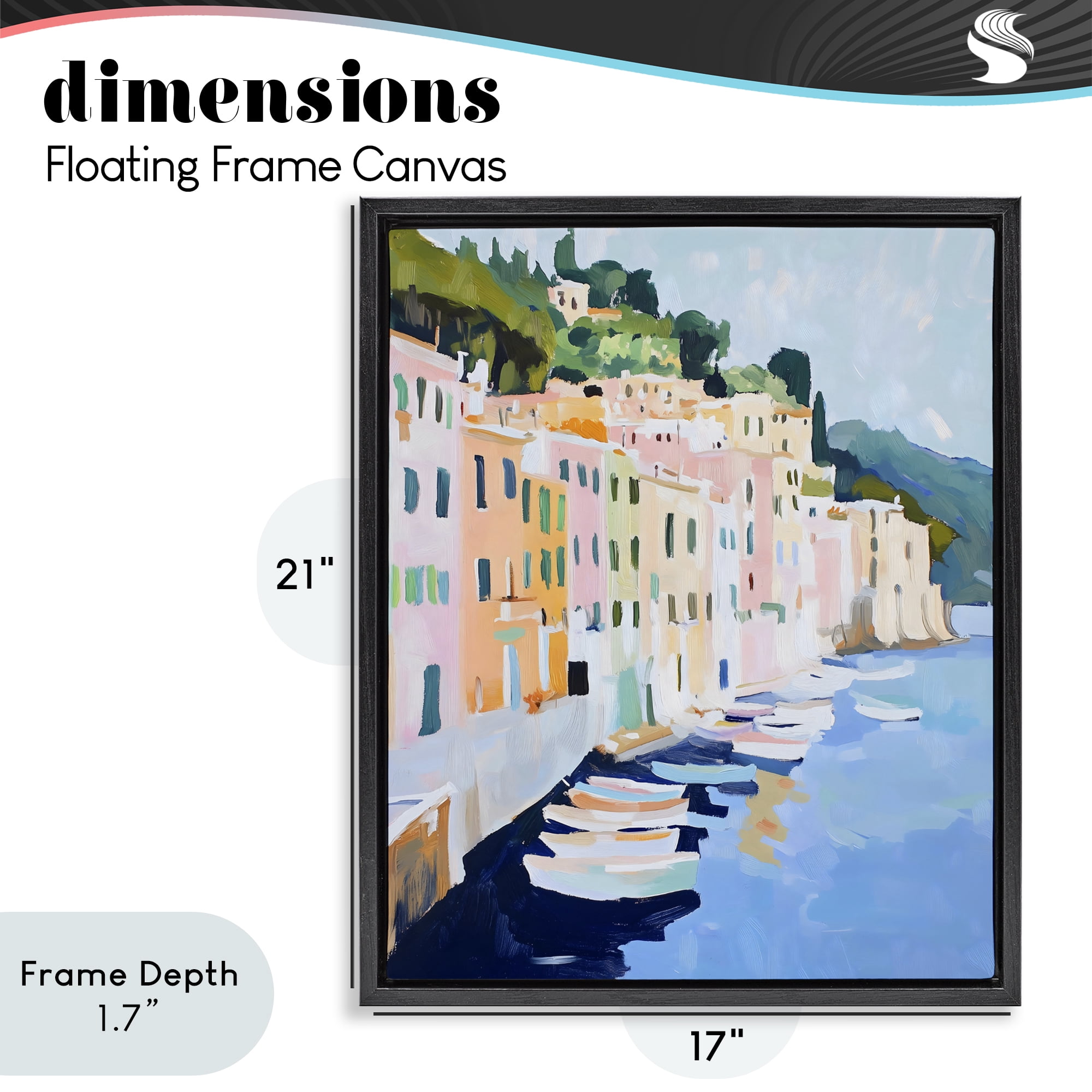 Stupell Industries Portofino Harbor View Black Framed Floater Canvas Wall Art, design by The Prints Vibe