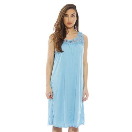 

Dreamcrest Silky Soft Nightgown Crochet Trim Sleep Dress (Bright Turquoise Medium)