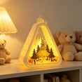 thumbnail image 2 of Christmas Hanging Night Light – Triangular LED Lamp with Tree, Santa & Snowman Pattern, Warm White Glow, Battery Operated Desktop Decor for Xmas Home, 2 of 6