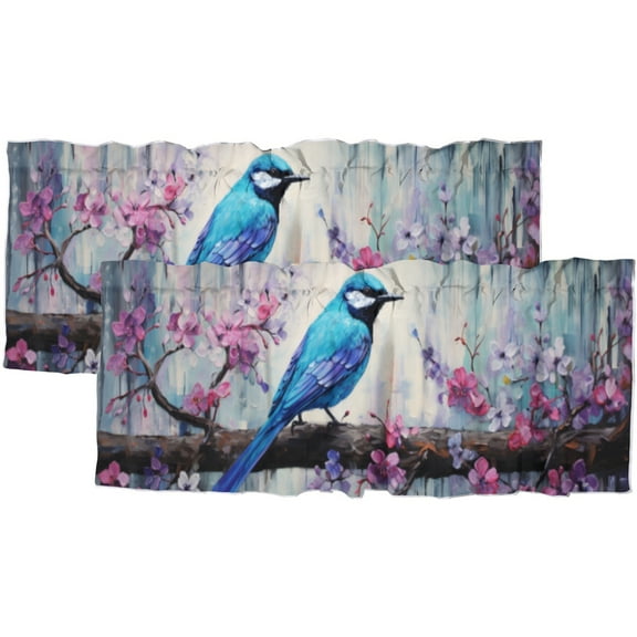 Flower Hummingbird Curtains Valances for Home Decor Rustic Wooden Board Farmhouse Bird Window Valance for Bedroom Bathroom Living Room Dining Room Valances Set 54 by 18 in, 2 Panel