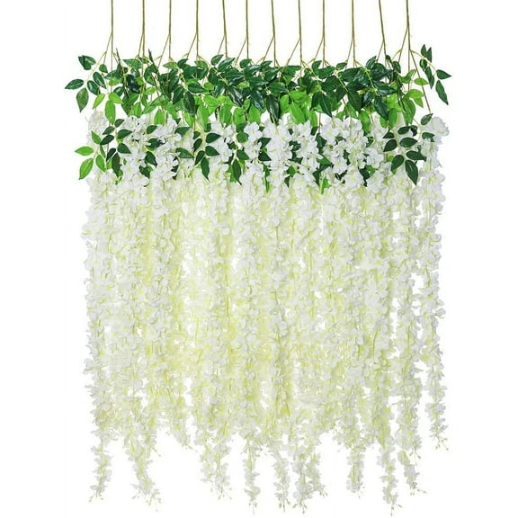 Artificial Silk Wisteria Vine Rattan Garland Fake Hanging Flower Wedding Party Home Garden Outdoor Ceremony Floral Decor,4.6 ft, 6 Pieces (White-3)