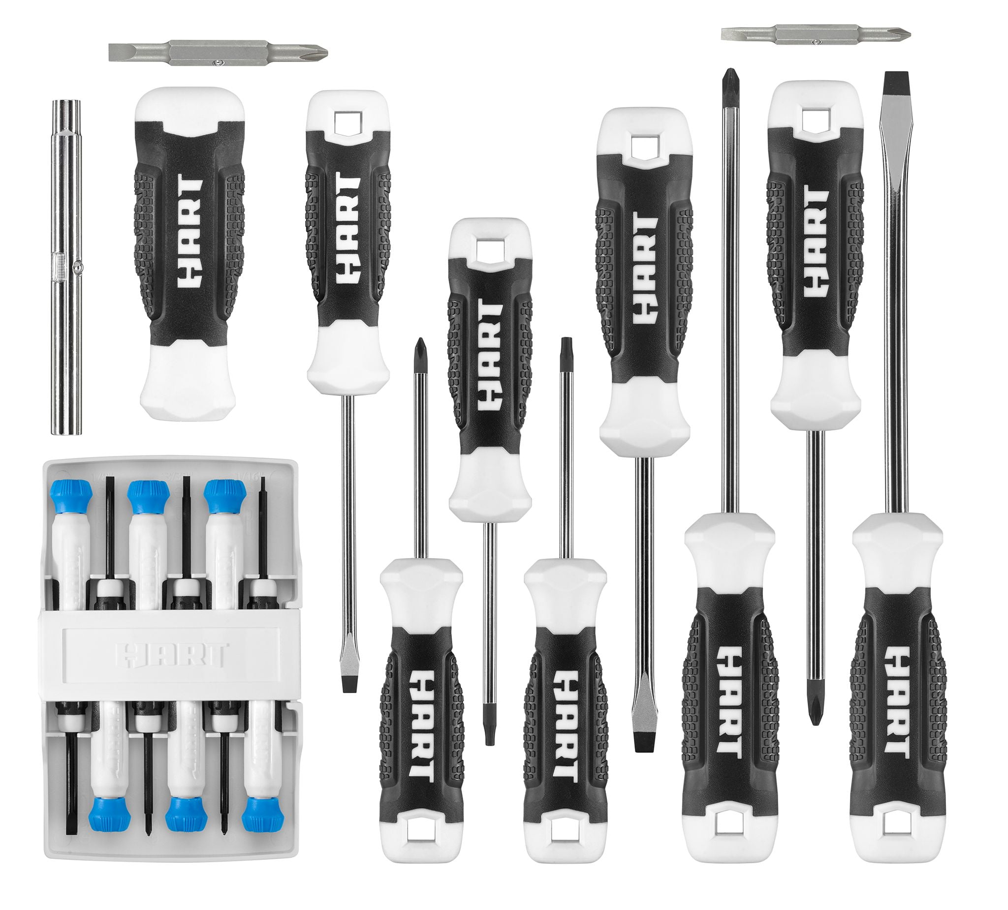 HART 20-Piece Magnetic Screwdriver Set with Various Bits and Zipper Pouch 3", 4", 6" Screwdrivers