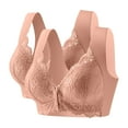 thumbnail image 2 of workcargo Women's Front Closure Wireless Bras - 2 Pack Lace Trim with Wide Straps, Coffee Color, Size L, Comfortable for Daily & Nursing Wear, 2 of 4