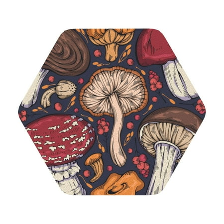 

Matuu Forest Wild Mushroom for Cup Coasters Set of 6 Leather Coasters Desk Coasters for Office Measures 4” x 4” Hexagon