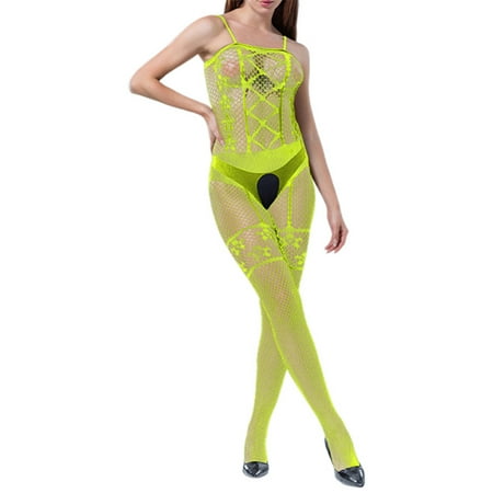 Gunia Lingerie for Women Silk Stockings Jacquard Mesh Stockings Hanging Neck Lace Backless Underwear for Honeymoon Wedding Night