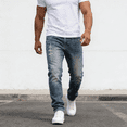thumbnail image 2 of Men's 100% Cotton Non-Stretch Jeans, Slim Fit Ripped Denim Pants with Light Wash for Modern Casual Style, Durable and Breathable, 2 of 5