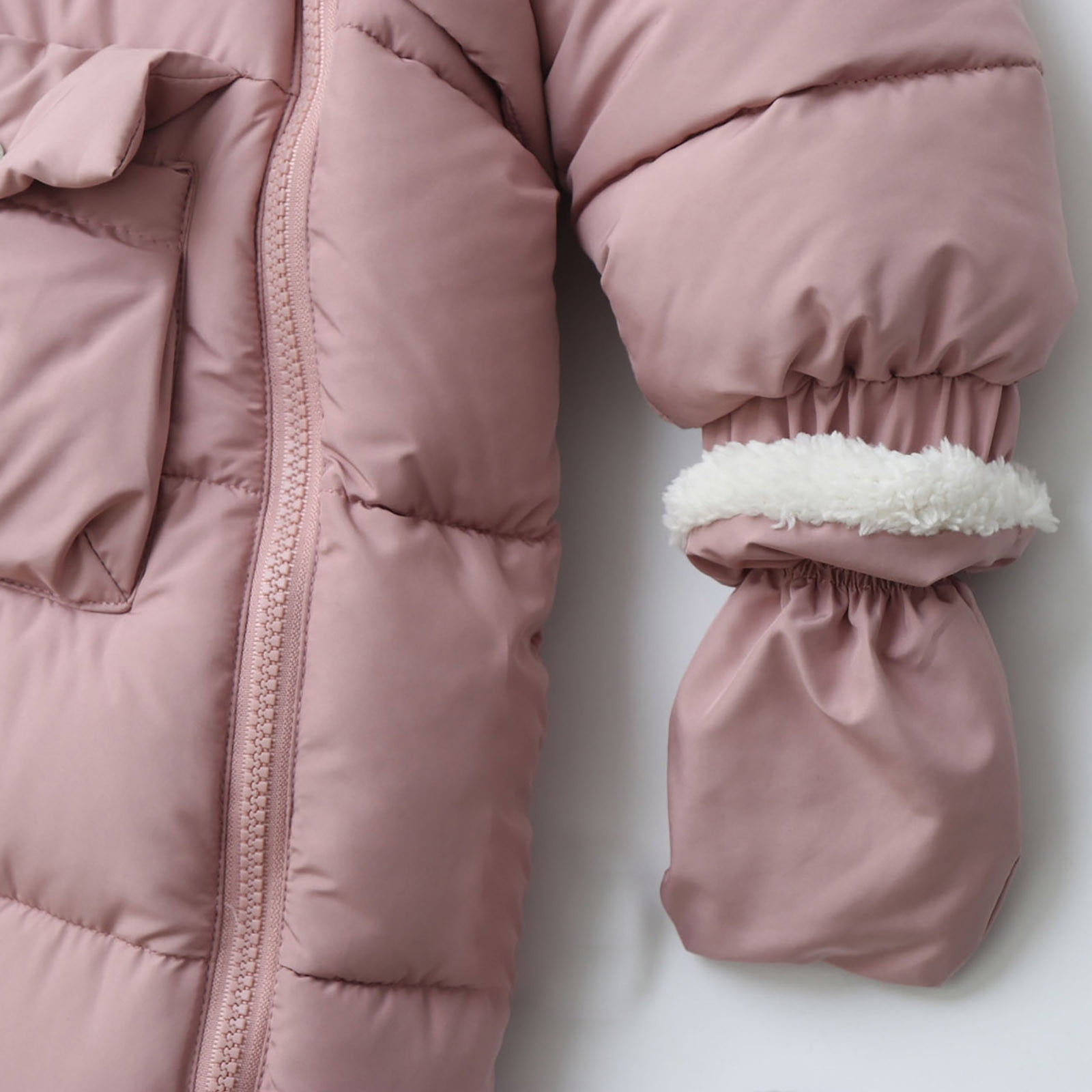 Winter Warm Bodysuit Solid Cute Bear Hooded Puffer Romper Boys Girls Snowsuit One Piece Jumpsuit