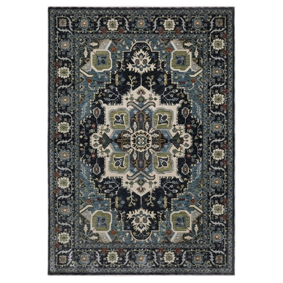 Oriental Weavers Eliana Area Rug - ELI09 - 3'3" x 5' - in Navy/ Blue - Vintage Inspired, Stain Resistant, Family and Pet Friendly , Entrway, Bedroom Rug