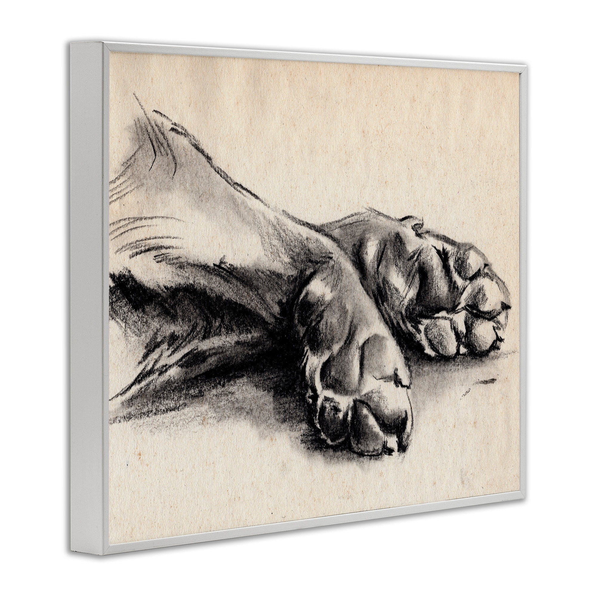 Stupell Industries Dog Paw Charcoal Design Minimal Tan Black Drawing Print Framed Art Print Wall Art, 14x11, By Jennifer Paxton Parker