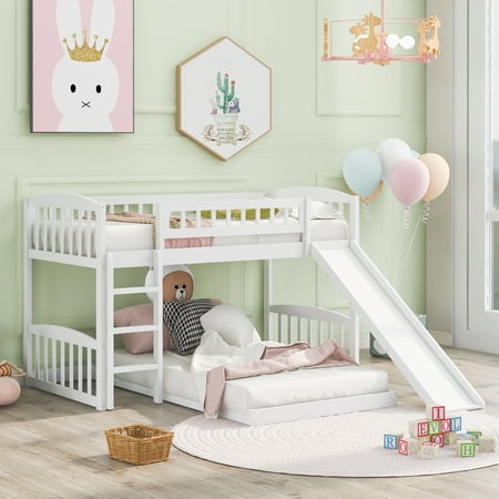 CoSoTower Twin Over Twin Bunk Bed With Slide And Ladder, White