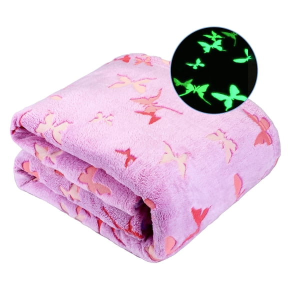 Glowing Butterfly Blanket for Girls, Premium Luminous Fleece Throw, Kids Birthday Christmas Gift, Bedroom Bed Decor, Soft Cozy Plush Blanket for Toddler Teen, Pink