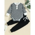 thumbnail image 3 of Douhoow 2pcs Baby Ribbed Clothes Boy Girl Checkerboard Print Long Sleeve Romper Solid Color Drawstring Long Pants, 3 of 9