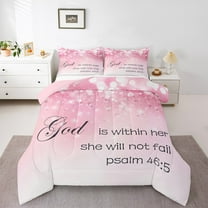 Manfei Glitter Print Bedding Comforter Set,Romantic Theme Twin Comforter Sets,Pink White Ombre Bedding Set For Girls,Microfiber Bedroom Decor Reversible,2 Pieces