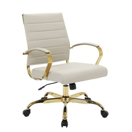UPC: 0765531573576 | LeisureMod Benmar Swivel Tilt Adjustable Leather Office Chair in Tan With Gold Frame