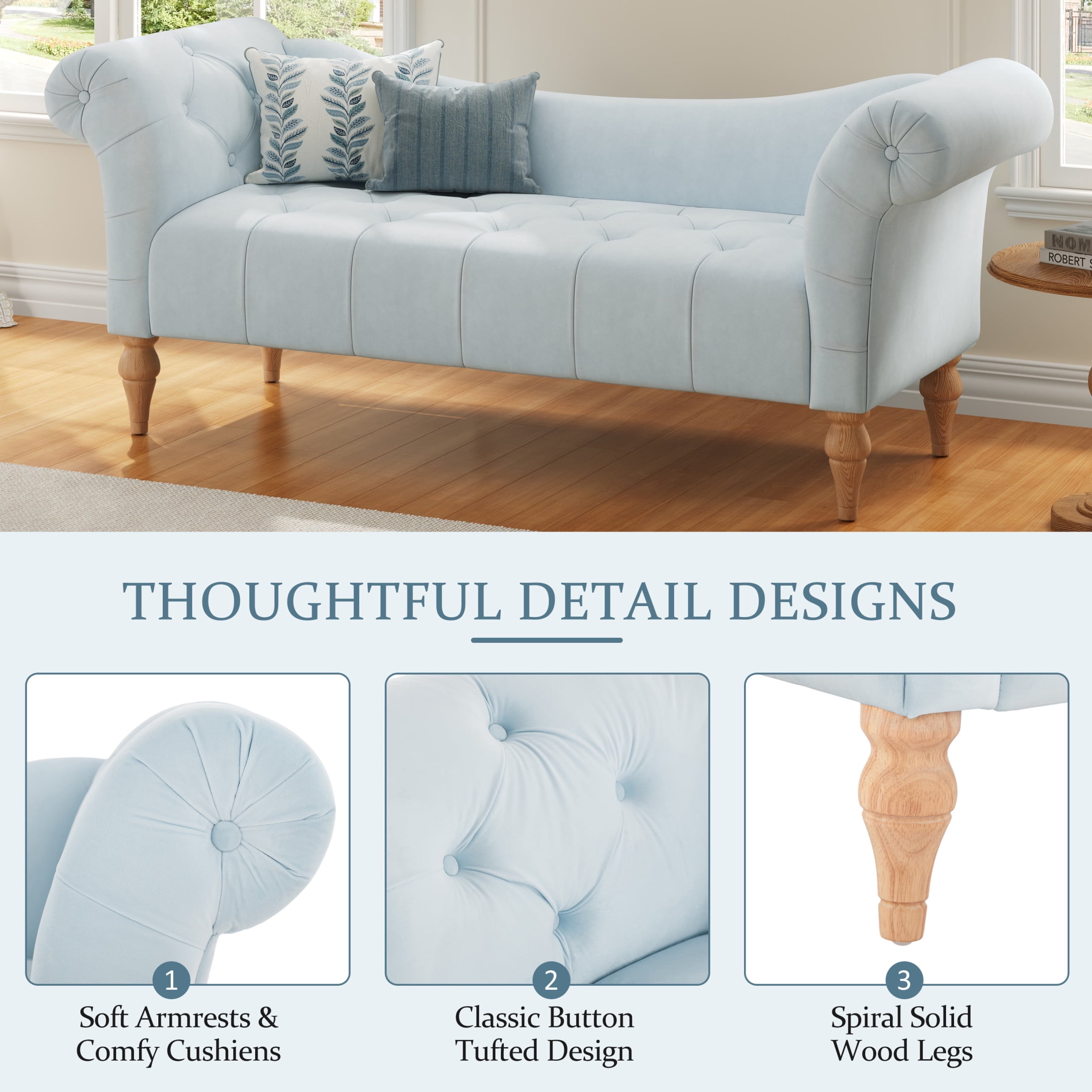 Christopher Knight Home 60.75" Vintage Velvet Upholstered Bench, Button Tufted Ottoman with Rolled Arms, Antique Blue Green