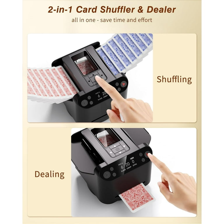 2-in-1 Automatic Card Shuffler and Dealer Machine, 360 Rotating 2 Decks Card Dealer with Wireless Remote, Playing Card Table Accessories for Poker,