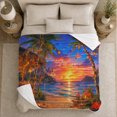 thumbnail image 5 of Tropical Sunset Tiki Bar Beach Hibiscus Flowers Relaxing, Festive Holiday Scene, Warm Flannel Blanket for Beach House and Living Room, Art Lovers Housewarming Gift, Festive Home Decor, 5 of 9