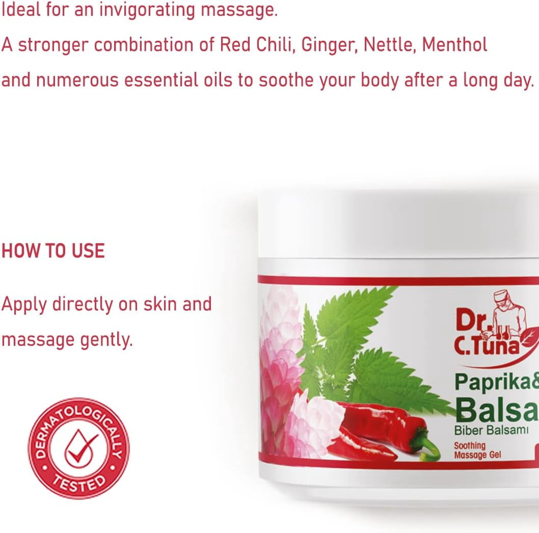 FARMASi Dr. C. Tuna Paprika & Chili Massage Gel – Red Pepper, Ginger Root, Nettle Extract with Mint & Jojoba Oils, Soothing Body Balm, 16.9 fl oz / 500 ml