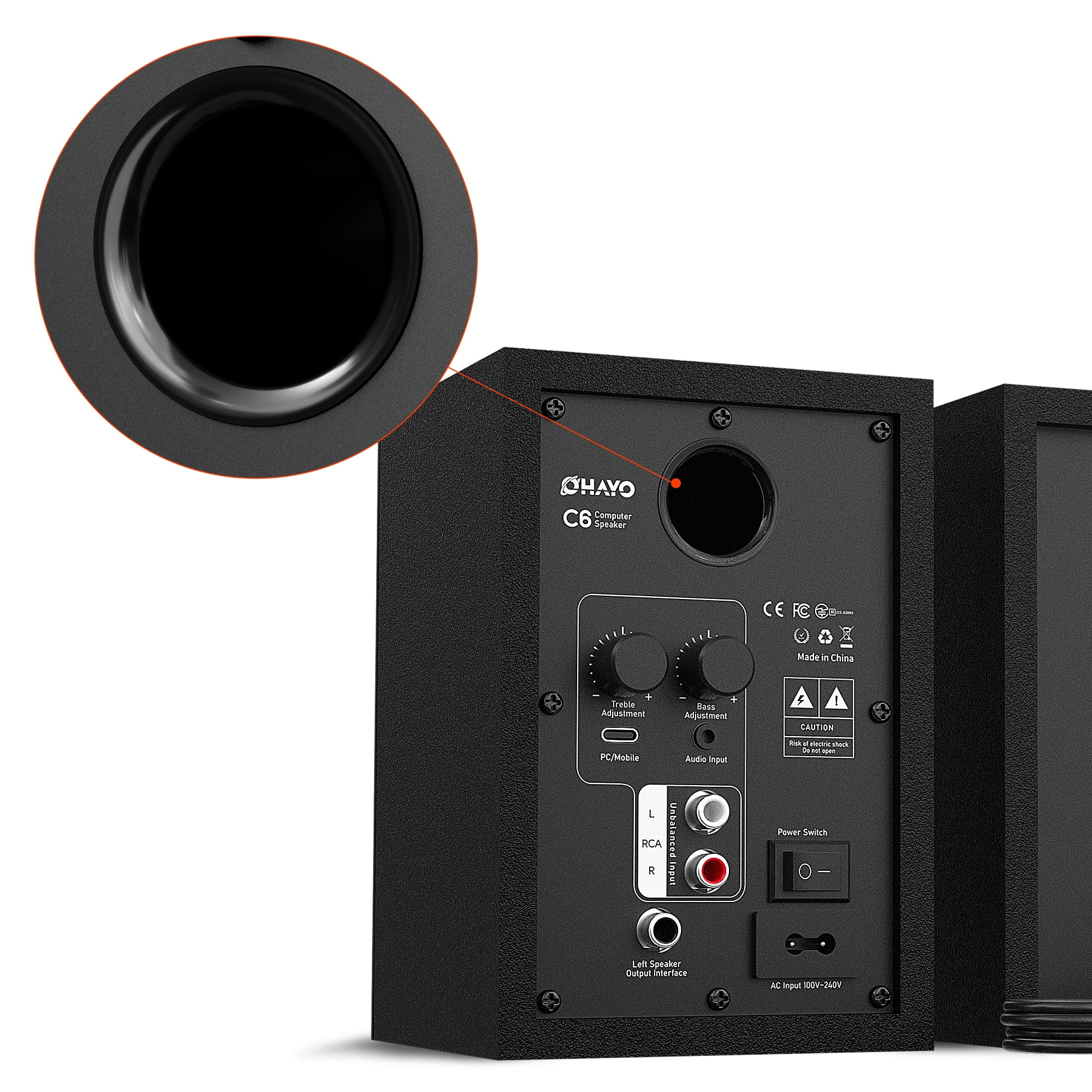 Ortiza 60W Computer Speakers for Music and Gaming, Active Bluetooth 5.3, Stereo 2.0 Speakers for Desktop PC or Laptop, 3.5mm Aux RCA Input, USB-Powered, 1 Pair, Black