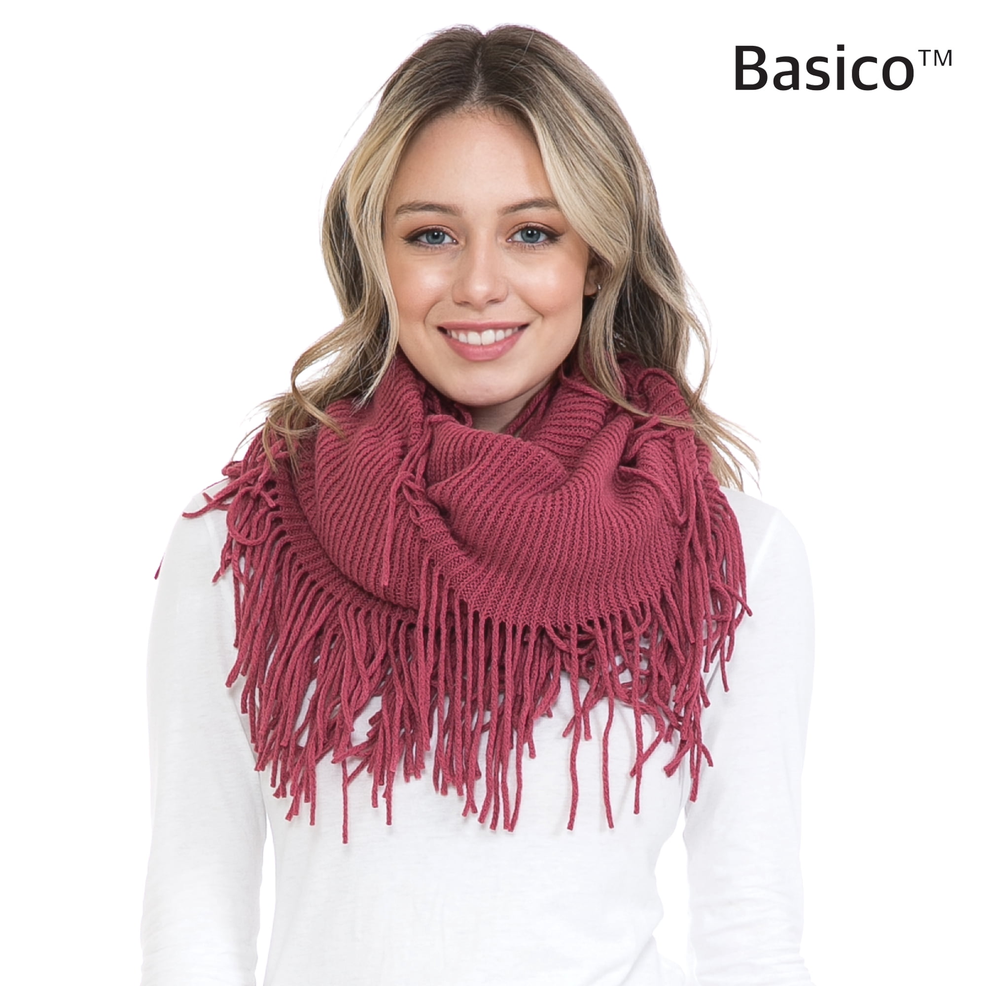 BASICO Warm Knit Winter Scarfs for Women Dark Rose Infinity Scarf Circle Loop Scarves