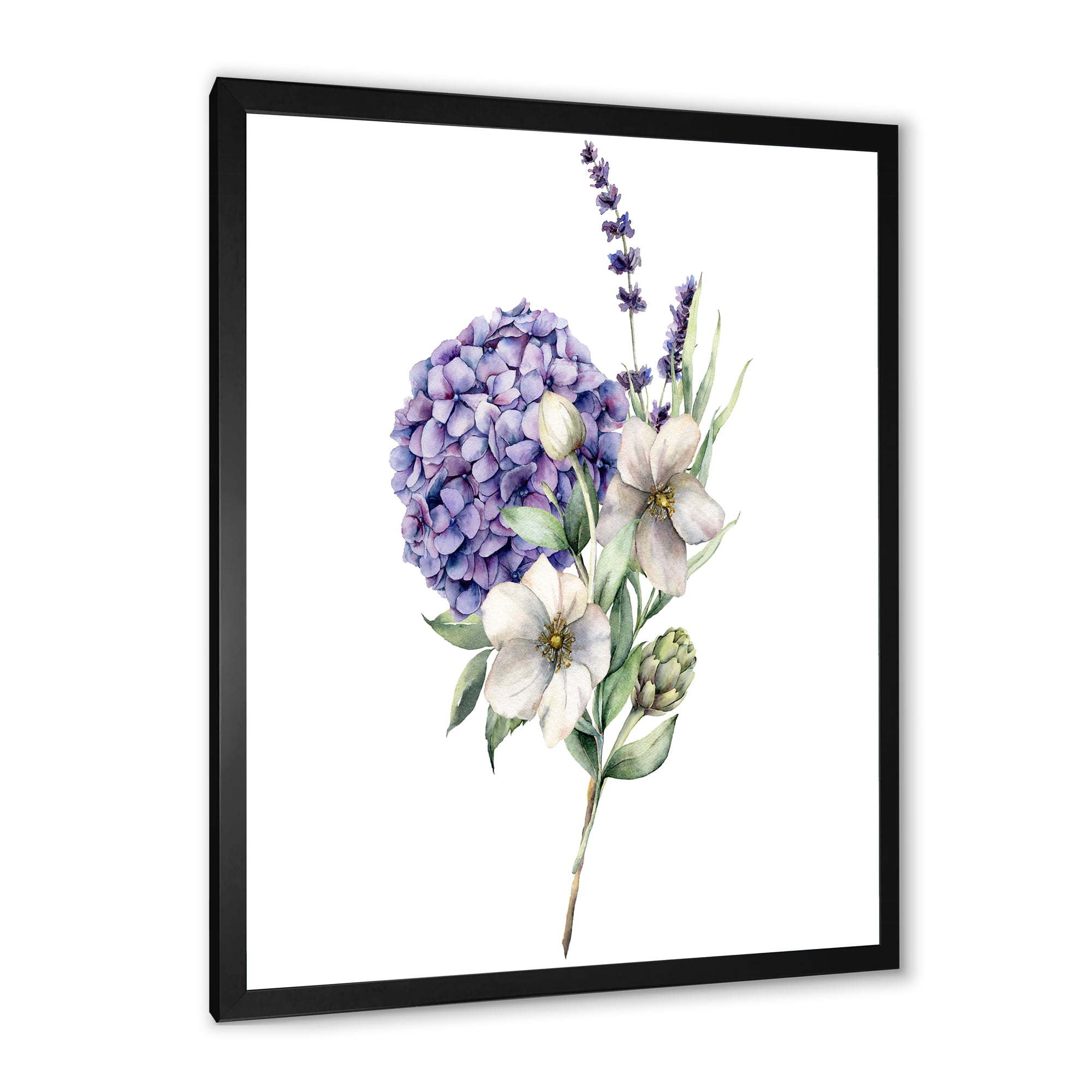 Designart 'Bouquet Of Lavender Anemone Artichoke & Hydrangea ' Traditional Framed Art Print